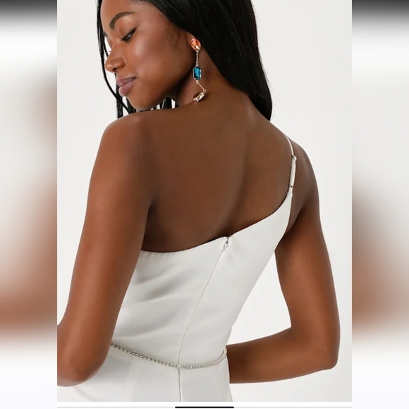 Women’s Lulus Brilliant Bliss White Rhinestone One-Shoulder Tulip L Mini Dress - Picture 5 of 12